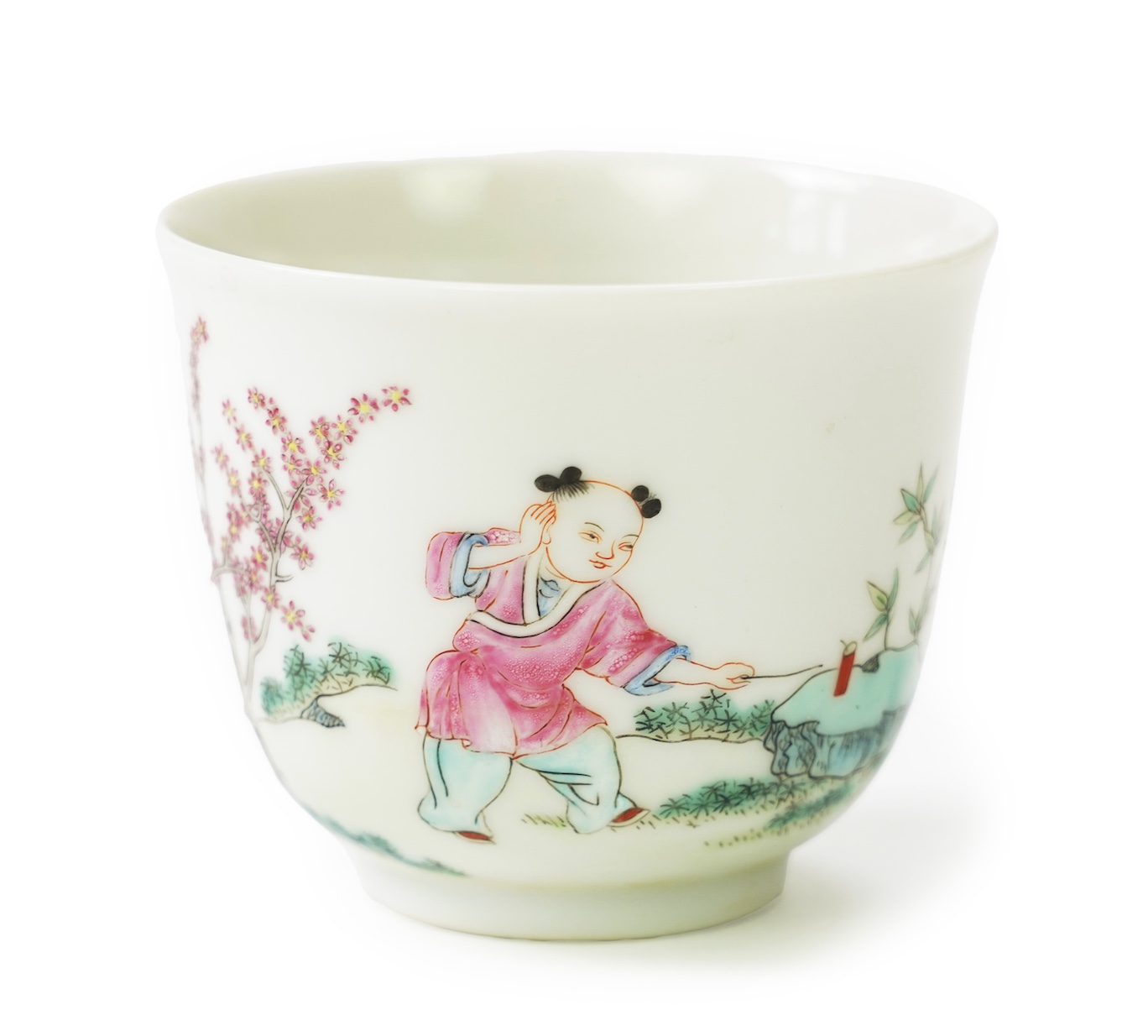 A Chinese famille rose 'boy' cup, Daoguang mark but later, 6cm